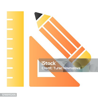 istock Ruler and pencil flat icon. Drawing math tools, classic school mathematic instrument. Geometry subject vector design concept, gradient style pictogram on white background. 1210593205
