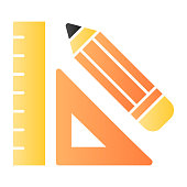 istock Ruler and pencil flat icon. Drawing math tools, classic school mathematic instrument. Geometry subject vector design concept, gradient style pictogram on white background. 1210593205