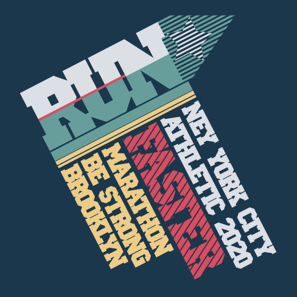 бегите марафон типография, футболка графики, спорт моды печати, нью-йорк. вектор - brooklyn marathon stock illustrations