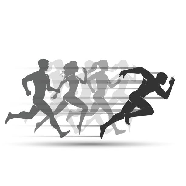 Run people on white background Run people on white background in vector speed silhouettes stock illustrations