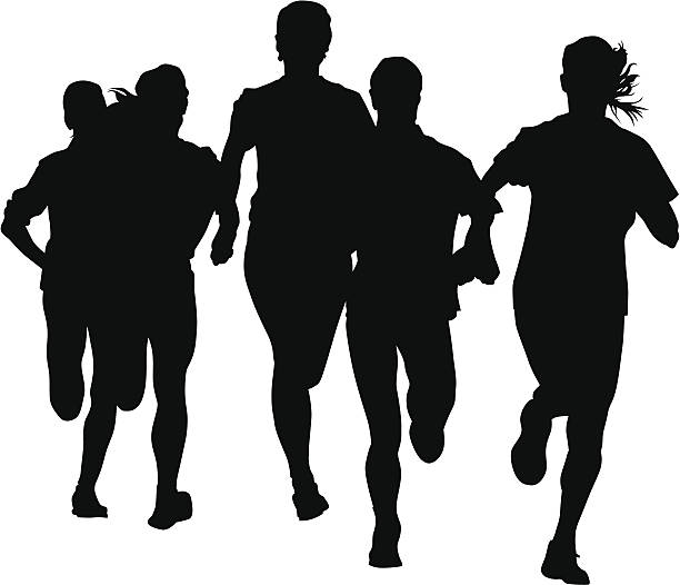 Run sports woman Woman athletes on running race on white background running silhouettes stock illustrations