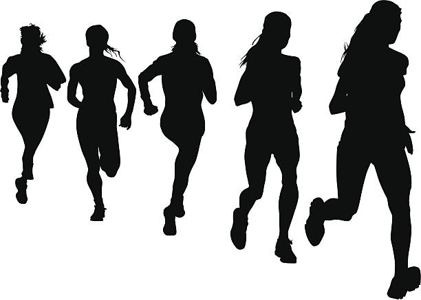 Run women Vector drawing athletes on running race running silhouettes stock illustrations