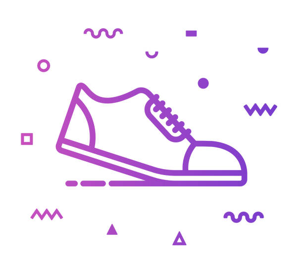 Running Line Style Icon Design Running outline style icon design with decorations and gradient color. Line vector icon illustration for modern infographics, mobile designs and web banners. shoe stock illustrations