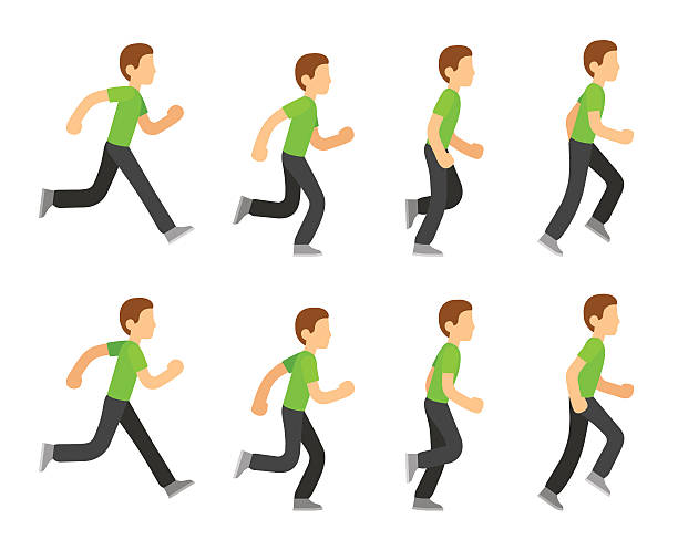 Running man animation Running man animation 8 frame sequence. Flat cartoon style vector illustration. people borders stock illustrations