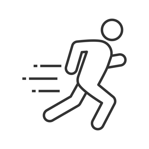 Running man icon Running man linear vector icon on the move stock illustrations