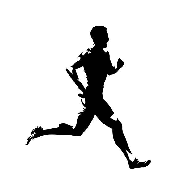 Running man, isolated vector silhouette. Sprinting runner Running man, isolated vector silhouette. Sprinting runner running silhouettes stock illustrations