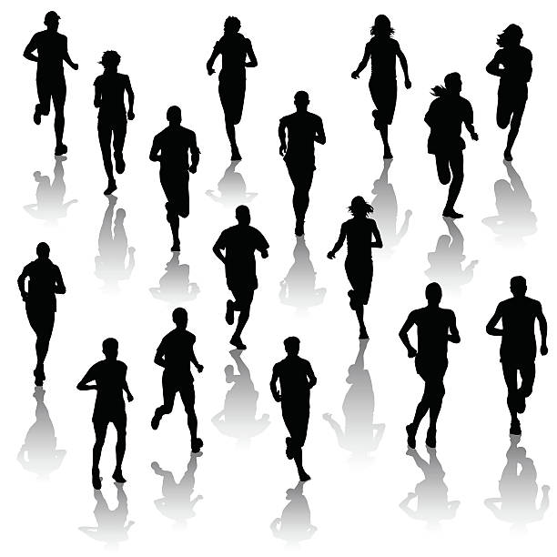 Running people Collection of running people isolated on white. Vector illustration running silhouettes stock illustrations