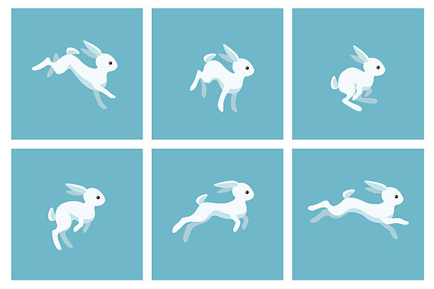 bildbanksillustrationer, clip art samt tecknat material och ikoner med running rabbit animation sprite - bunny jumping