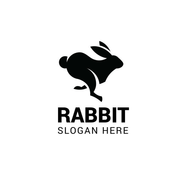 Running rabbit vector template. Design element for logo, label, emblem, sign and symbol Black abstract animal vector illustration rabbit stock illustrations