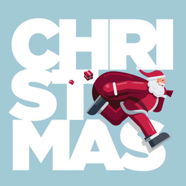 stockillustraties, clipart, cartoons en iconen met lopende santa claus kerstkaart - christmas funny