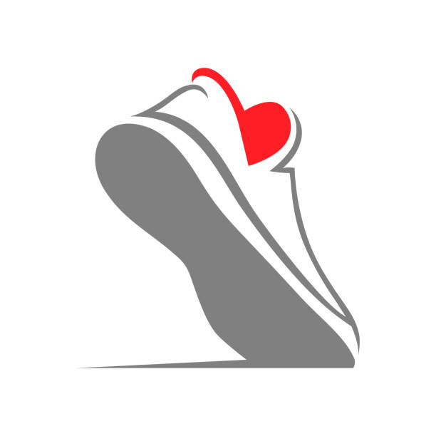 Running shoe heart symbol on white backdrop Running shoe heart symbol on white backdrop. Loving sport concept shoe stock illustrations