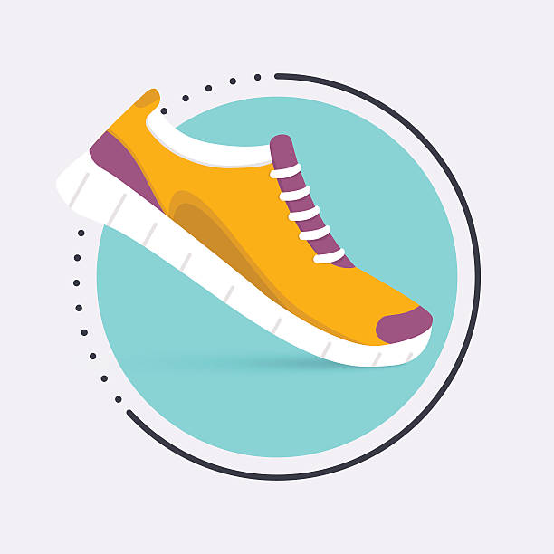 Running shoes icon.Shoes for training,  sneaker isolated on blue Running shoes icon.Shoes for training,  sneaker isolated on blue background. Flat design illustration. women clipart stock illustrations
