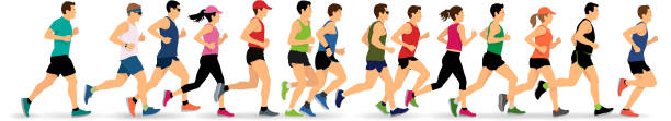 illustrazioni stock, clip art, cartoni animati e icone di tendenza di sagome in esecuzione - jogging