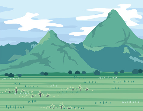 Mountains and wilderness landscape. Flat colors.