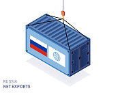Freight container with Russia national flag on it. Can be used for export & import, logistics, local industry or global economy..