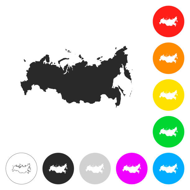 러시아 지도-다른 컬러 버튼 플랫 아이콘 - 러시아 stock illustrations