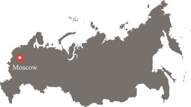 ilustrações de stock, clip art, desenhos animados e ícones de russia map vector outline with capital city moscow location and name labeled gray background. highly detailed accurate map of russia - kemerovo