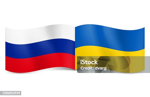 istock Russian and Ukrainian flags together 1286852939