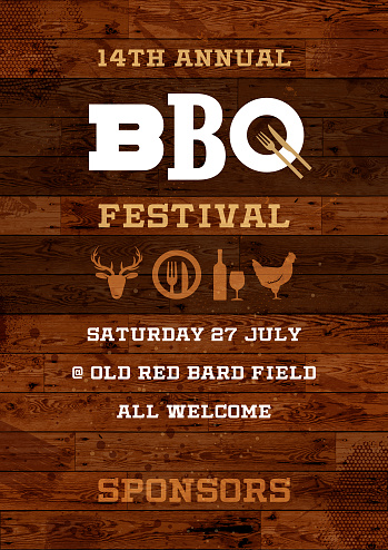 Poster for a BBQ festival with country themed wooden boards background