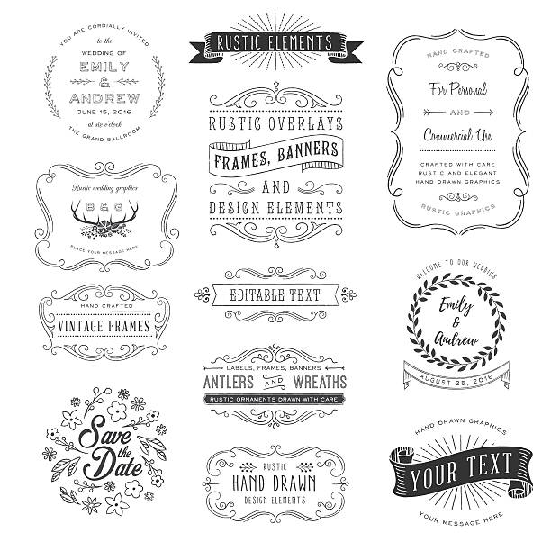 Rustic Clipart Set Rustic ornaments, frames, banners and florals architecture borders stock illustrations