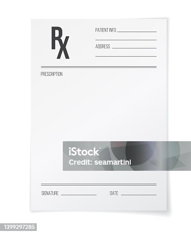 istock Rx form, medical prescription blank paper mockup 1399297285