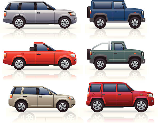 SUV's & Pick-ups Generically styled, modern SUV's & pick up truck icons. sports utility vehicle stock illustrations