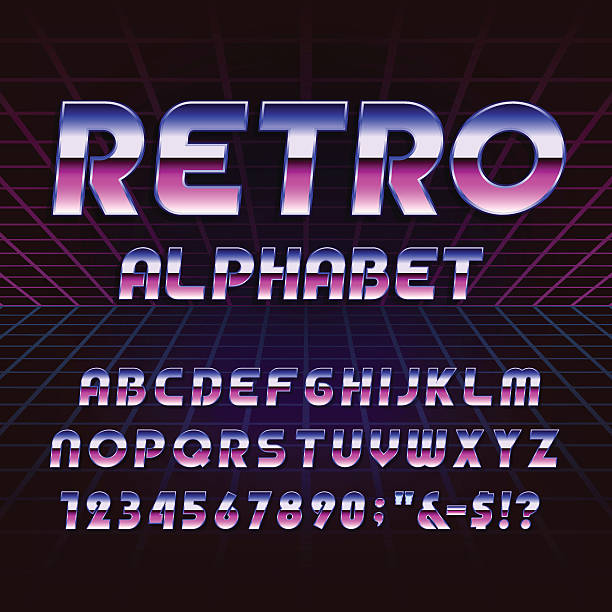 80's retro alphabet vector font vector art illustration