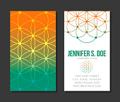 A business card design template featuring a Sacred Geometry symbol. The symbol on the back of the card is transparent (Overlay opacity) and file uses clipping masks that will need to be removed in order to edit (right-click and select ‘Remove Clipping Mask’ in Illustrator).