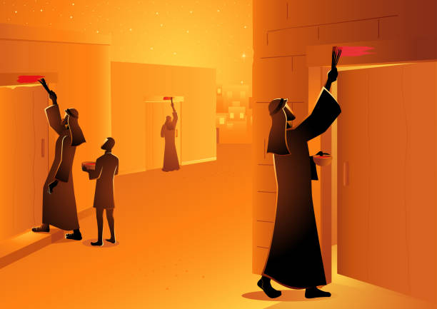 Sacrifice of Passover Biblical vector illustration series, Israelites marked the doorpost during passover passover stock illustrations