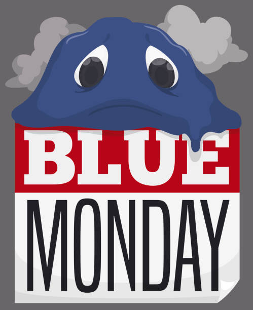 sad blob topnienie nad loose-leaf kalendarz podczas blue monday - blue monday stock illustrations