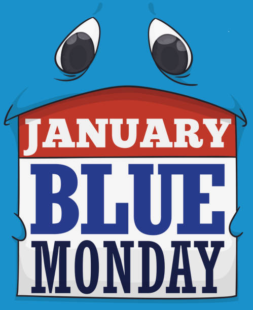 sad blue monster holding a loose-leaf kalendarz na blue monday - blue monday stock illustrations