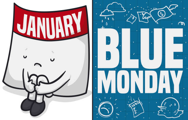 smutny kalendarz pamiętający o złamanych golach w blue monday - blue monday stock illustrations