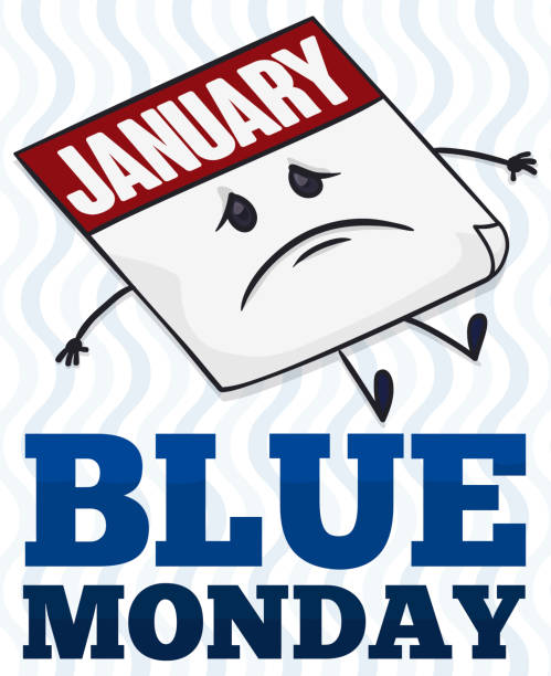 грустный календарь вспоминая несчастье голубой понедельник дата - blue monday stock illustrations