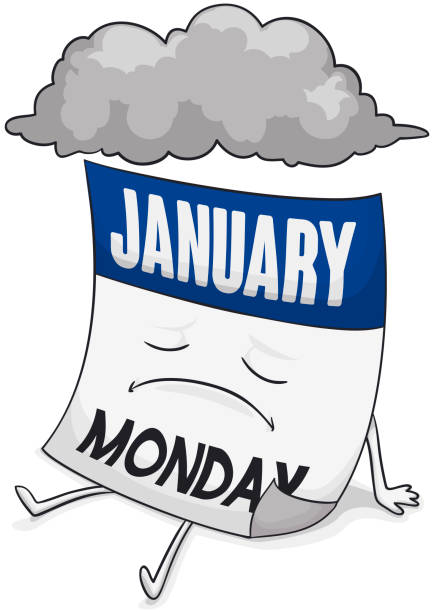 печальный календарь с бурным облаком во время голубого понедельника - blue monday stock illustrations