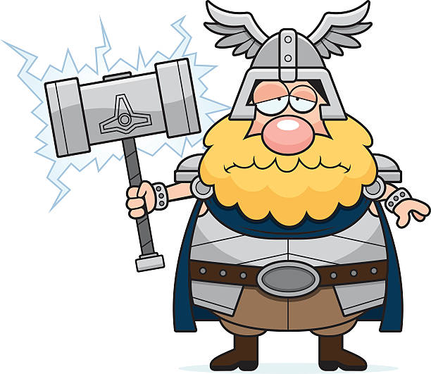 Sad Cartoon Thor A cartoon illustration of Thor looking sad. thor hammer stock illustrations