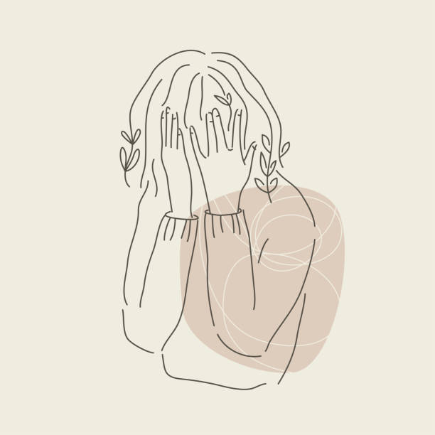 üzgün kız yüz gizleme - istırap stock illustrations