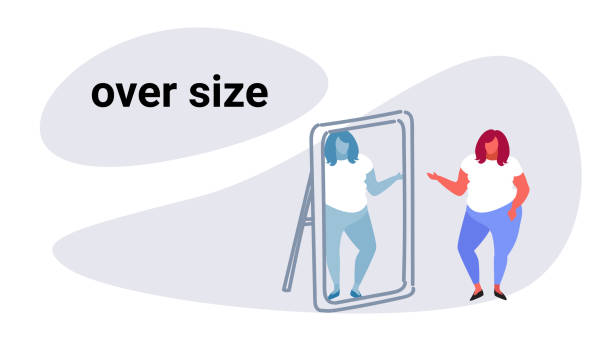 sad overweight woman looking at herself reflection in mirror over size girl obesity concept full length sketch doodle horizontal full length sad overweight woman looking at herself reflection in mirror over size girl obesity concept full length sketch doodle horizontal full length vector illustration big fat girl drawing stock illustrations