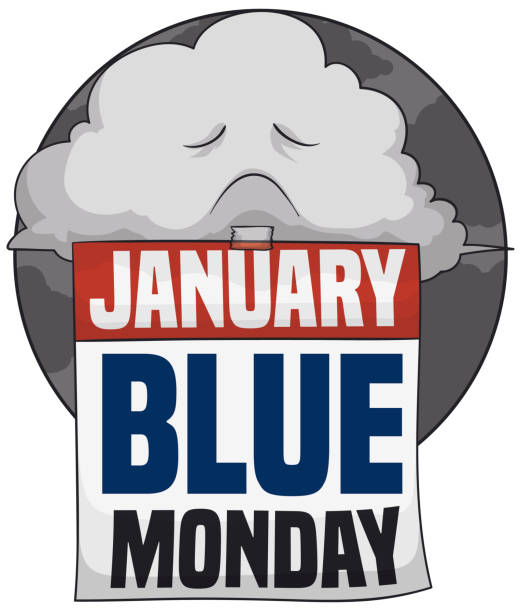печальное бурное облако с календарем на голубой понедельник - blue monday stock illustrations