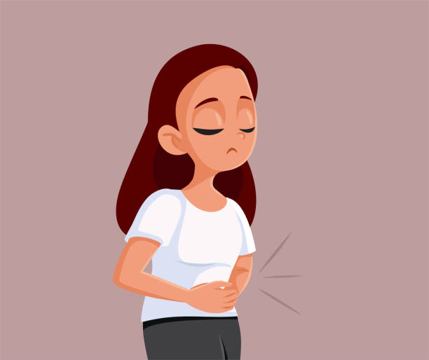 illustrations, cliparts, dessins animés et icônes de sad teen girl ayant des crampes illustration vectorielle - endométriose