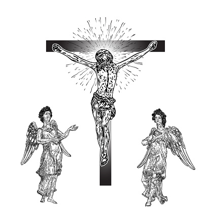 Sad Winged Angels Near Jesus Christ Crucifixion New Age Interpretation ...