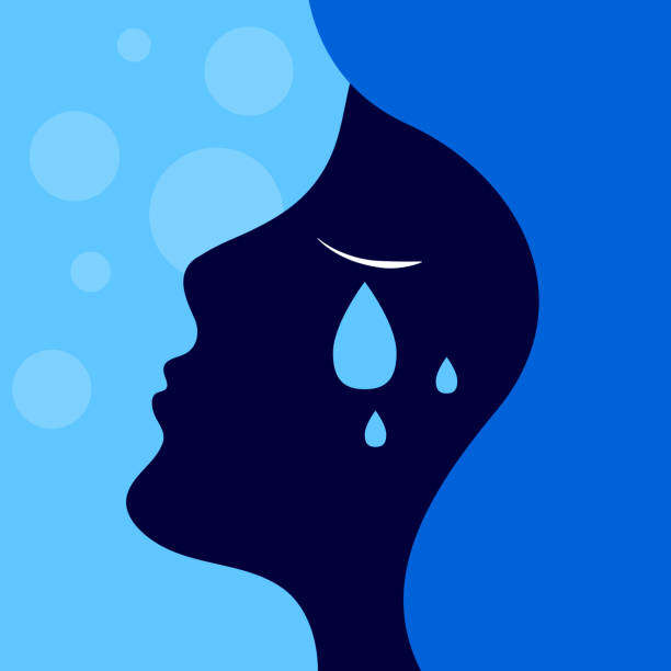 sadness, girl crying Depression, sadness, girl crying, tears on her cheek, vector profile of sad woman crying illustrations stock illustrations
