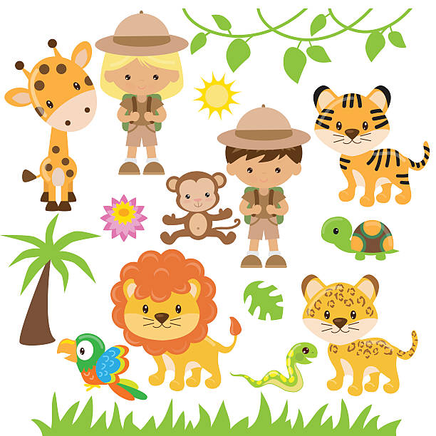 safari vektor-illustration - großwild stock-grafiken, -clipart, -cartoons und -symbole
