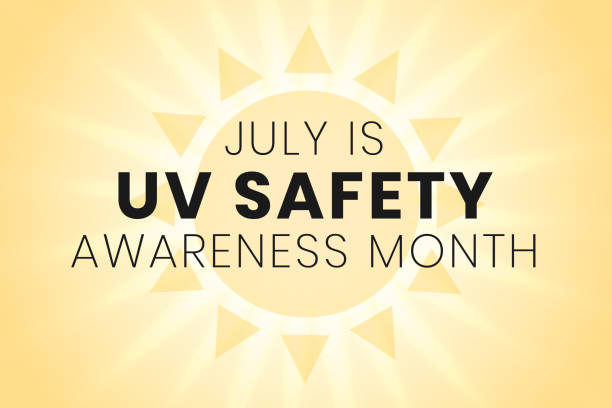 UV safety awareness month. Annual celebration in July. Concept of understanding damaging effects of ultraviolet light exposure for people skin. Vector illustration of banner template UV safety awareness month. Annual celebration in July. Concept of understanding damaging effects of ultraviolet light exposure for people skin. Vector illustration of banner template. ultraviolet light stock illustrations