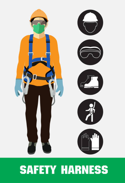 safety harness , construction vector safety harness , construction vector. safety equipment stock illustrations