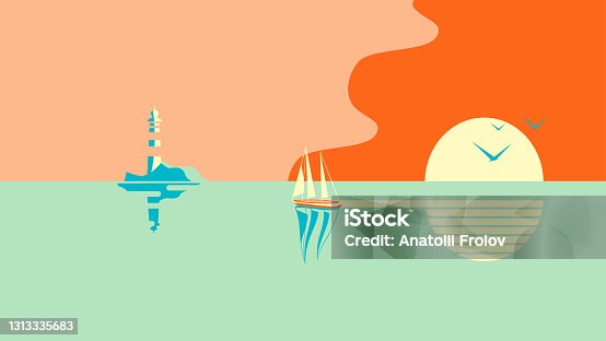 istock Sailboat or boat floats in the sea at sunset 1313335683
