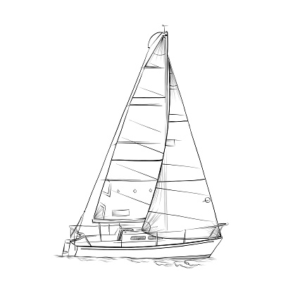 Sailboat Vector Illustration in Pen and Ink Style.