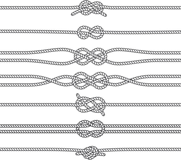 Sailing knots horizontal borders or deviders. Vector marine decorations Sailing knots horizontal borders or deviders. Vector marine decorations. Nautical knots, illustration of rope twisted knot rope stock illustrations