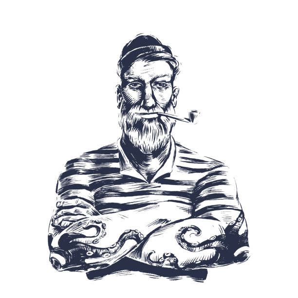 ilustrações de stock, clip art, desenhos animados e ícones de sailor wood cut - fisherman