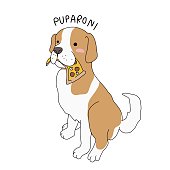 istock Saint Bernard dog eating pizza, Puparoni cartoon vector illustration 1410724949