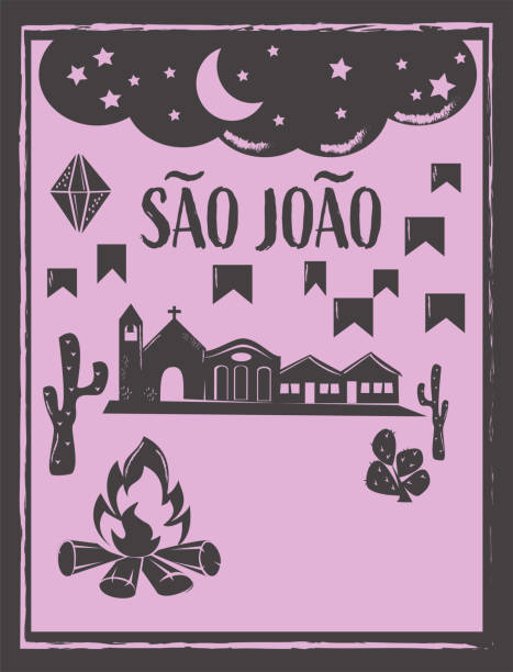 Saint John Sao Joao party background vector with copy space Saint John Sao Joao party background vector with copy space. Brazilian woodcut style illustration. northeast stock illustrations